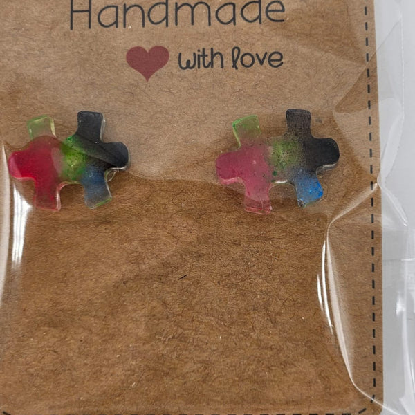 Puzzle Ohrringe aus Resin | Handgemachte bunte Ohrstecker | Autismus-Symbol Schmuck | Geschenkidee Freundschaft | Leichte Ohrstecker Damen handmade
