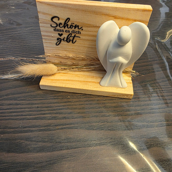 Deko Engel aus Holz & Keramik | Geschenk mit Spruch Schön, dass es dich gibt | Tischdeko | Freundschaft | Erinnerung