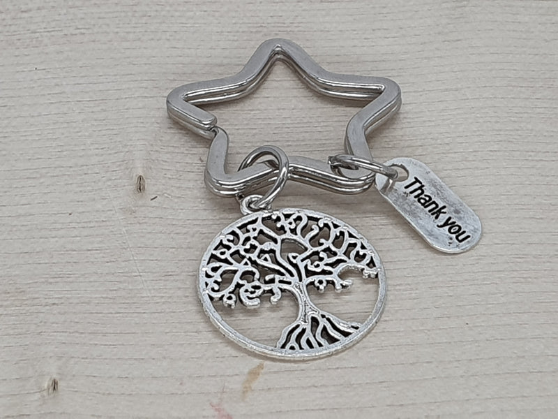 Schlüsselanhänger Lebensbaum – Edelstahl, Gravur ‚Thank You‘, 3 cm