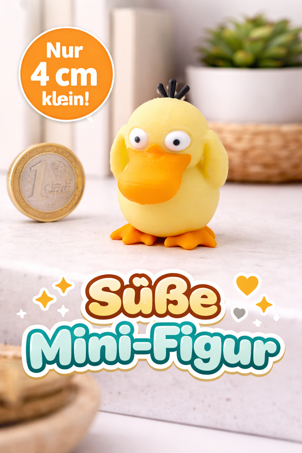 Gelbe Entenfigur – 3D-gedruckt & handveredelt (ca. 4 cm)