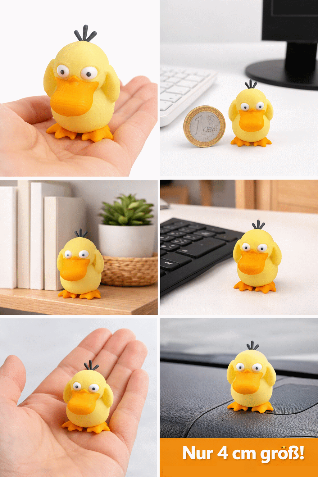 Gelbe Entenfigur – 3D-gedruckt & handveredelt (ca. 4 cm)