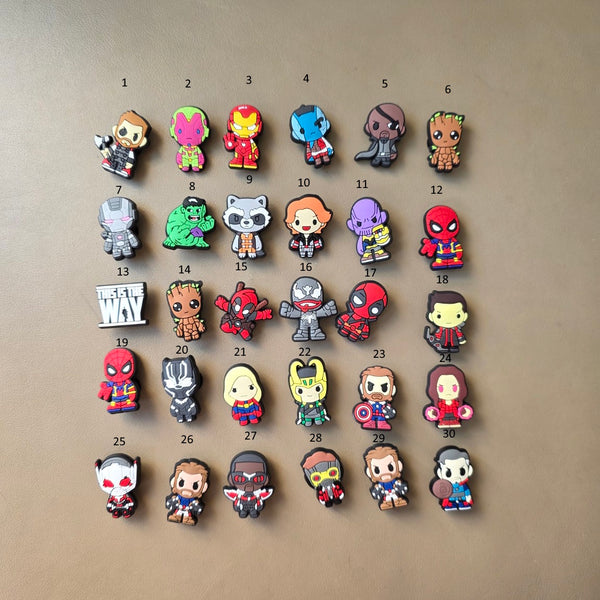 Marvel Croc Charms – Schuh Deko Anhänger für Crocs, Clogs, Kinder Schuhe, Jibbitz kompatibel, Schuhclips Accessoires