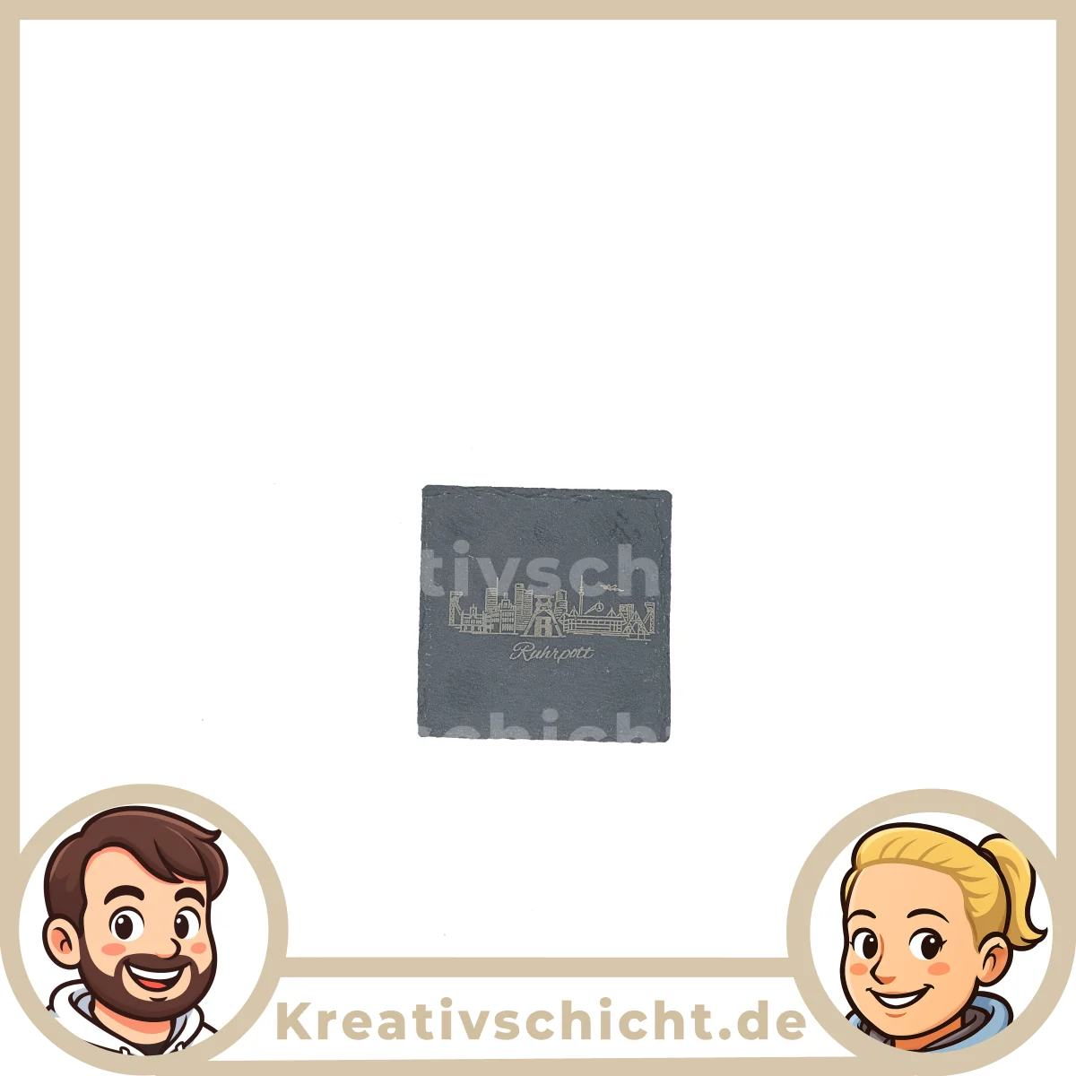 Schieferuntersetzer 10x10 cm mit Ruhregebiets Gravuren