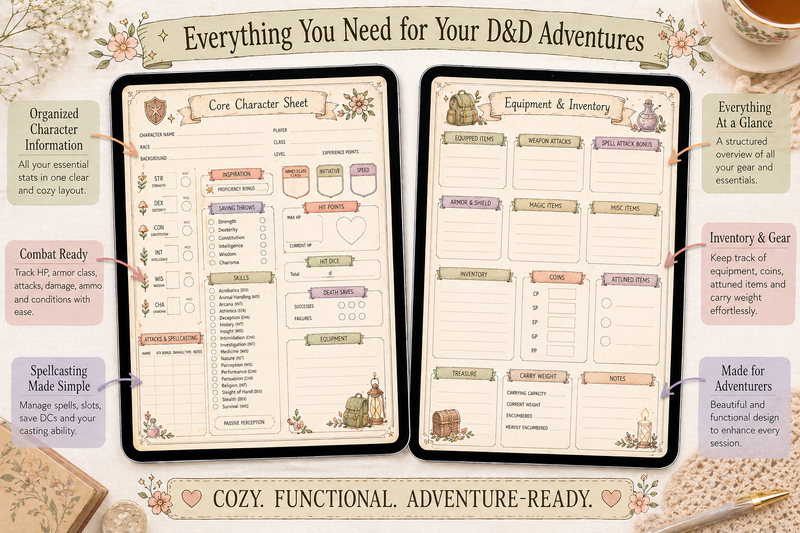 Cozy D&D 5e Charakter Sheet - Colored - und Dnd - Printable Sheets