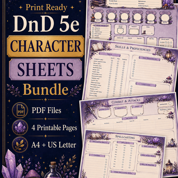 Lavender D&D 5e Charakter Sheet - Colored - und Dnd - Printable Sheets