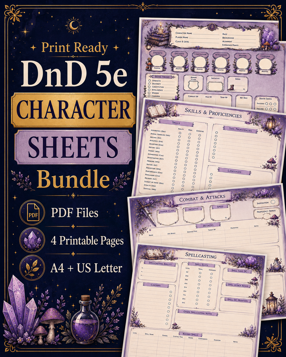 Lavender DnD 5e Character Sheet PDF – Printable Aesthetic Sheets