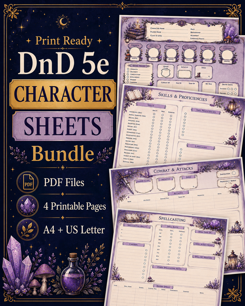 Lavender D&D 5e Charakter Sheet - Colored - und Dnd - Printable Sheets