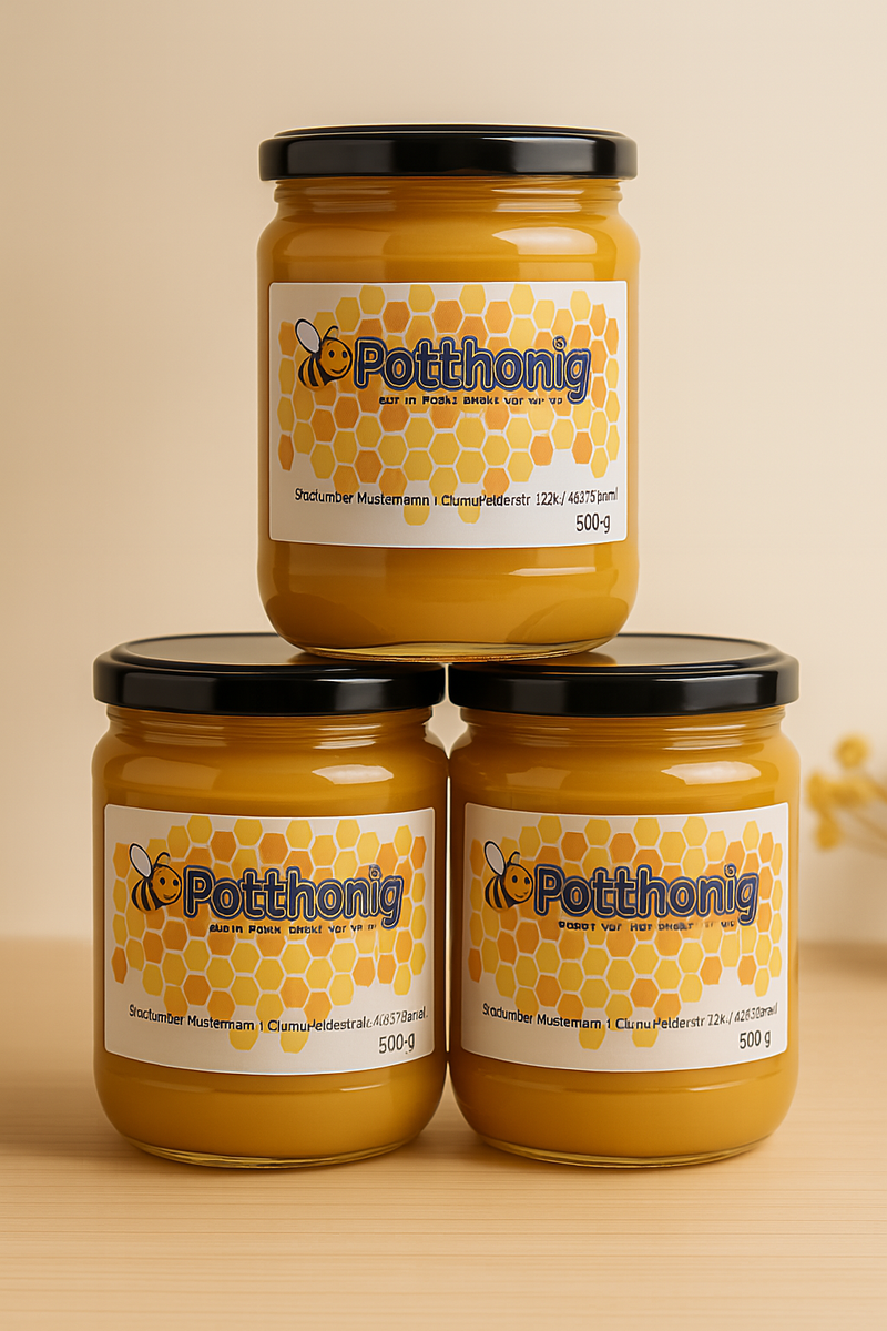 Potthonig | Echter Deutscher Blütenhonig | Flüssiger Imkerhonig aus Bochum | 3 x 500g Glas | Regional & naturbelassen