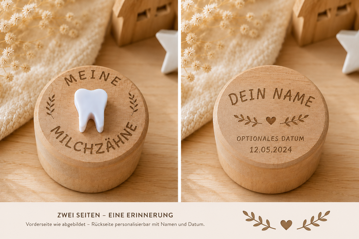 Meine Milchzähne – Individualisierbare Zahndose aus Holz mit Zahn
