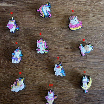 Einhorn Charms – Schuh Deko Anhänger für Crocs, Clogs, Kinder Schuhe, Jibbitz kompatibel, Schuhclips Accessoires