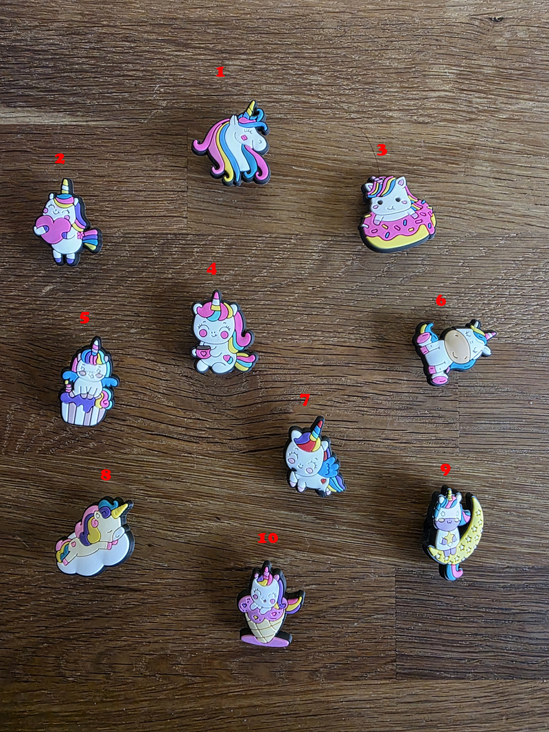 Einhorn Charms – Schuh Deko Anhänger für Crocs, Clogs, Kinder Schuhe, Jibbitz kompatibel, Schuhclips Accessoires