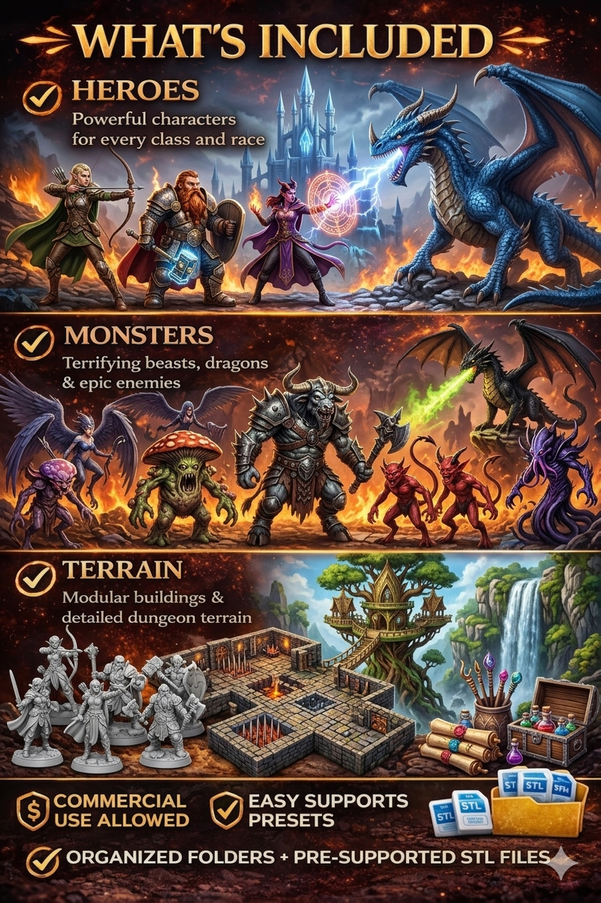 DnD STL Bundle – 500+ Miniatures & Terrain Files for 3D Printing