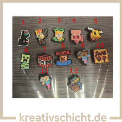 Minecraft style Charms – Schuh Deko Anhänger für Crocs, Clogs, Kinder Schuhe, Jibbitz kompatibel, Schuhclips Accessoires