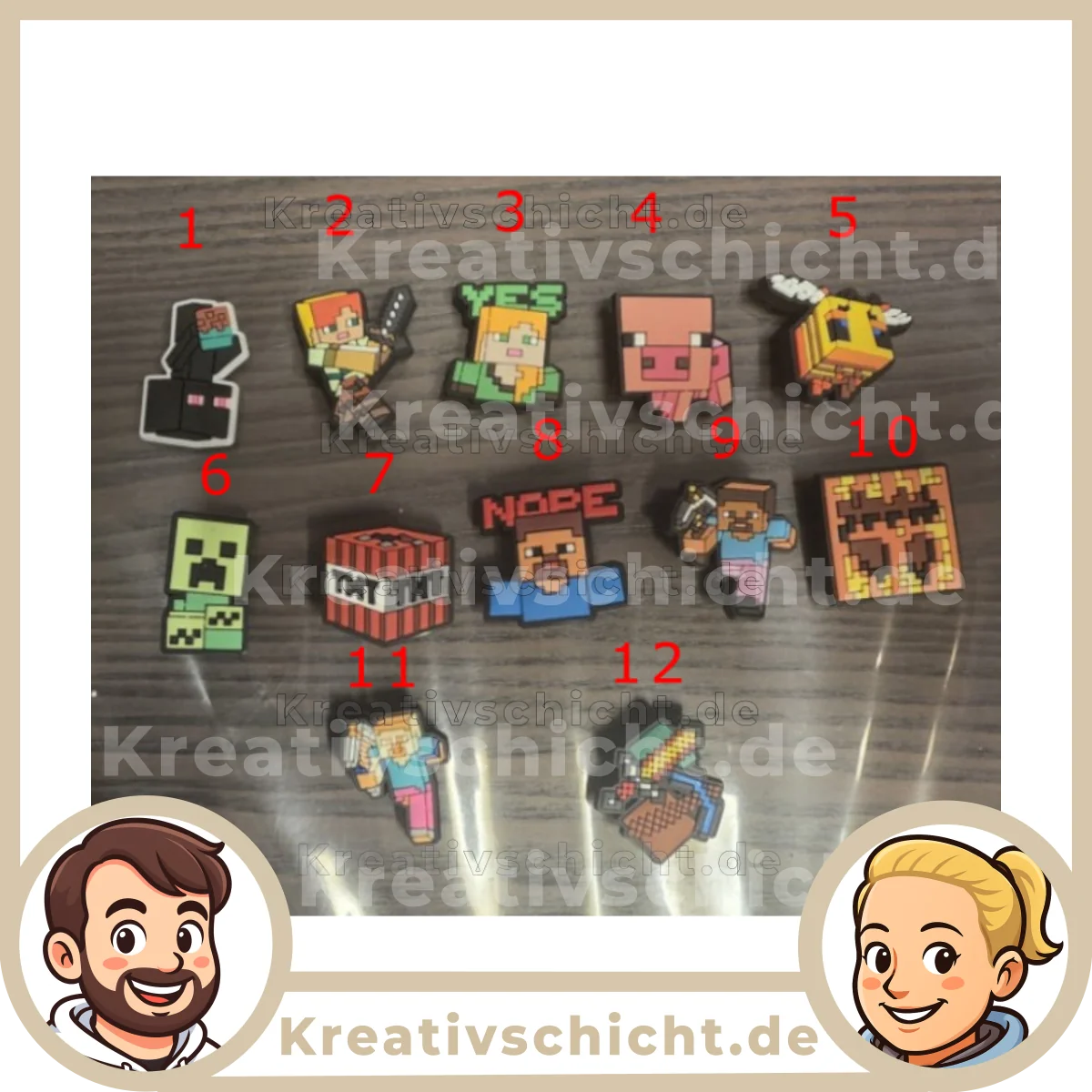 Minecraft-style charms – shoe decoration pendants for Crocs, clogs, children's shoes, Jibbitz compatible, shoe clip accessories