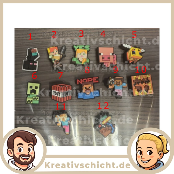 Minecraft-style charms – shoe decoration pendants for Crocs, clogs, children's shoes, Jibbitz compatible, shoe clip accessories