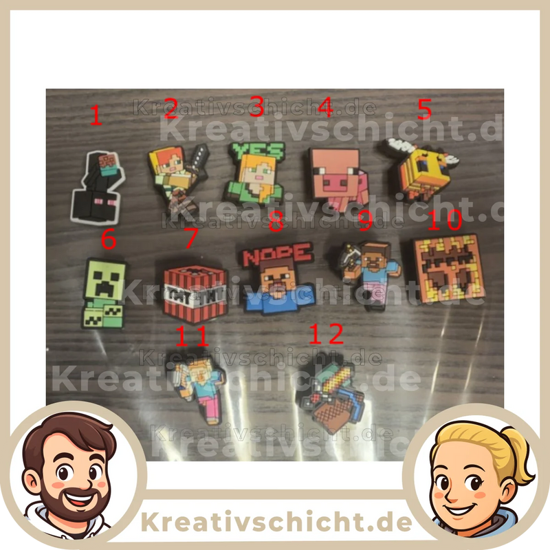 Minecraft style Charms – Schuh Deko Anhänger für Crocs, Clogs, Kinder Schuhe, Jibbitz kompatibel, Schuhclips Accessoires