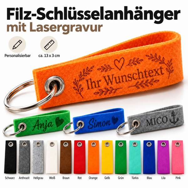 Schlüsselanhänger Filz personalisiert Lasergravur Wunschname Wunschtext Motiv  Titel kopieren