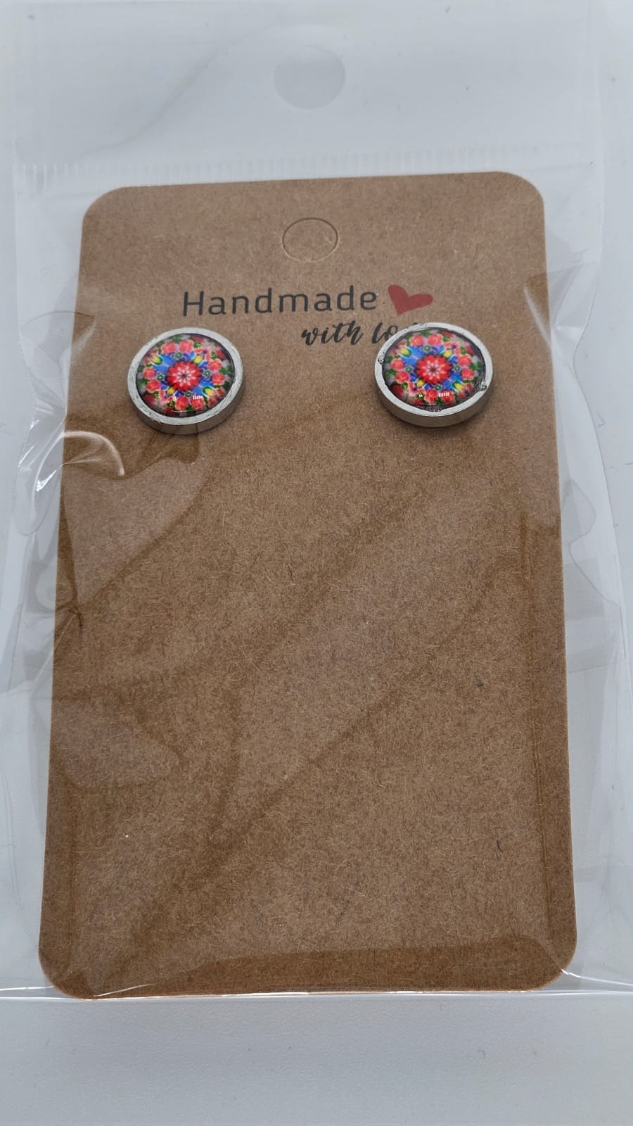 Mandala Ohrringe aus Holz & Resin | Handgemachte bunte Ohrstecker | Spiritueller Schmuck für Frauen | Leichte Boho Ohrringe | Geschenkidee Handmade