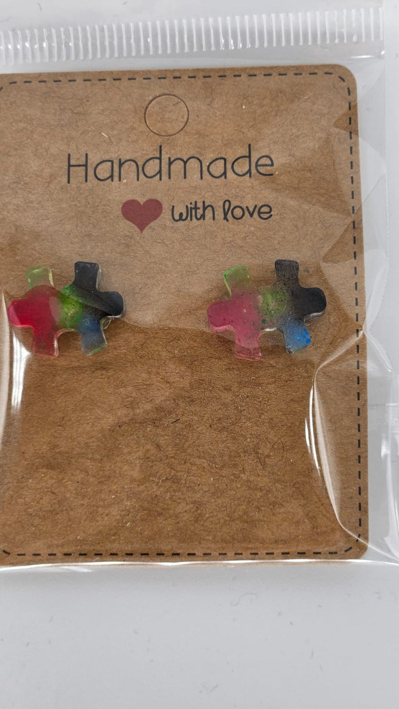 Puzzle Ohrringe aus Resin | Handgemachte bunte Ohrstecker | Autismus-Symbol Schmuck | Geschenkidee Freundschaft | Leichte Ohrstecker Damen handmade