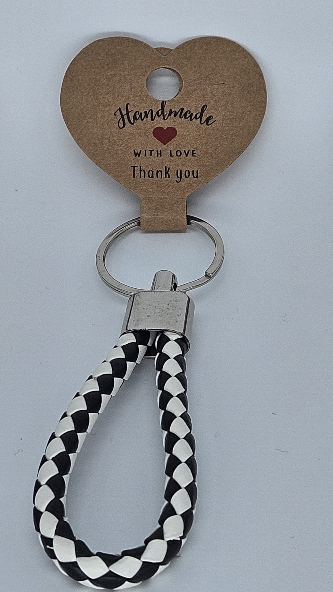 LEATHER LOOK KEYCHAIN ​​Metal Ring Leather Braided Band Pendant 