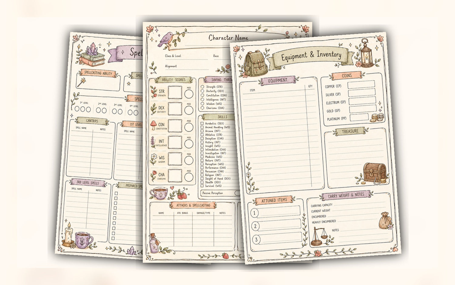 Cozy D&D Character Sheets for Beautiful Campaign Notes