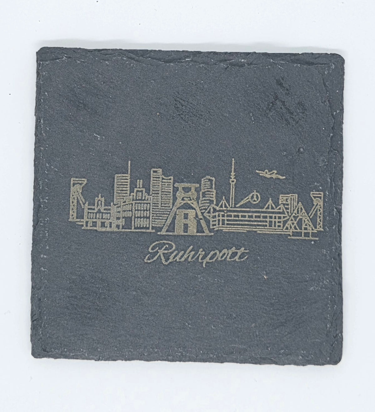 Schieferuntersetzer 10x10 cm mit Ruhregebiets Gravuren