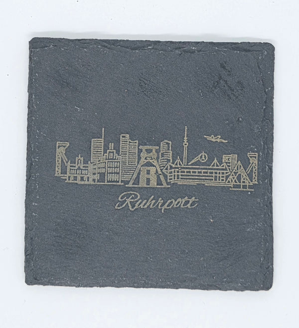 Schieferuntersetzer 10x10 cm mit Ruhregebiets Gravuren