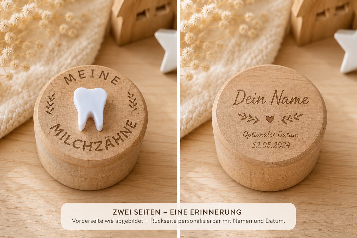 Meine Milchzähne – Holz Zahndose mit Zahn