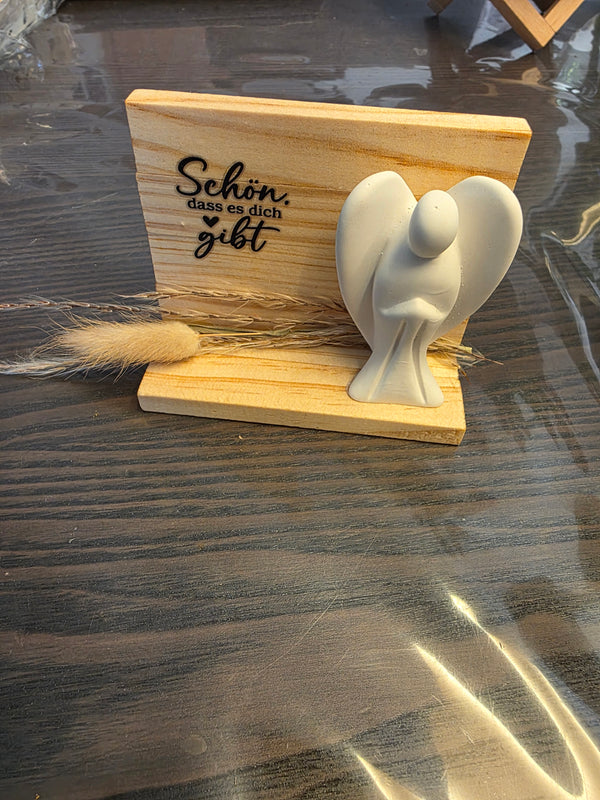 Deko Engel aus Holz & Keramik | Geschenk mit Spruch Schön, dass es dich gibt | Tischdeko | Freundschaft | Erinnerung