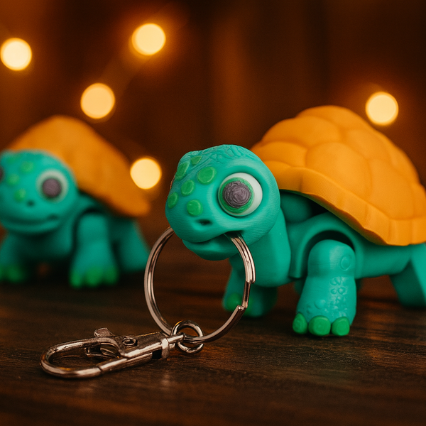 3D gedruckter Schildkröten Schlüsselanhänger – süßer Klicker mit beweglichem Panzer, Geschenkidee, Handarbeit & lustiges Gadget