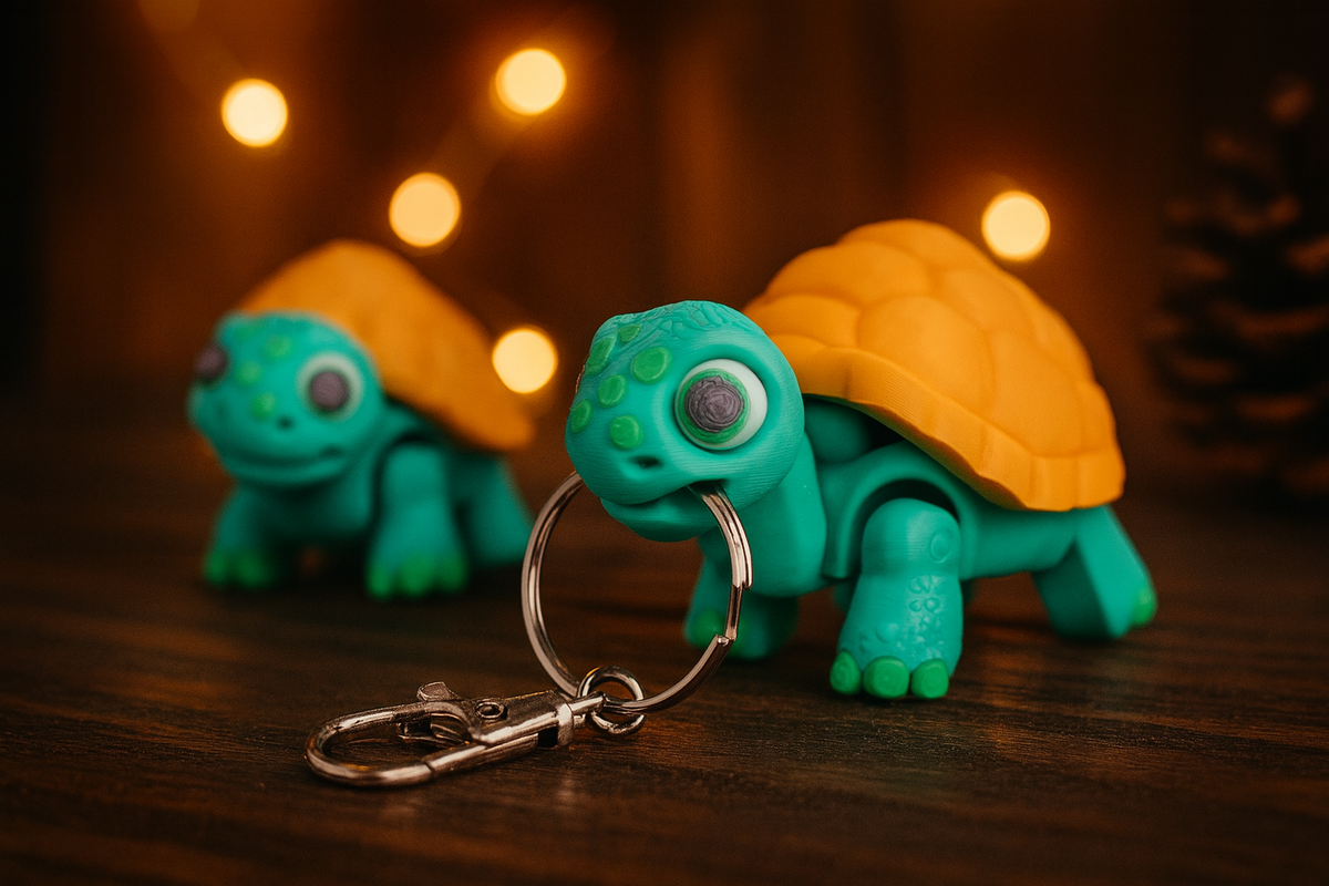 3D gedruckter Schildkröten Schlüsselanhänger – süßer Klicker mit beweglichem Panzer, Geschenkidee, Handarbeit & lustiges Gadget